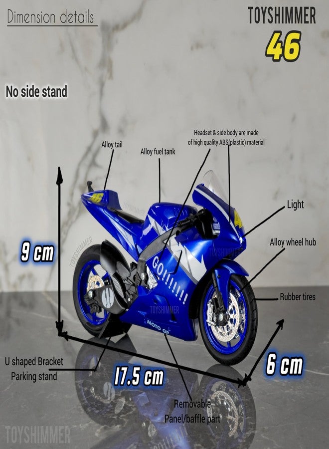 Toyshimmer Moto GP 46 Practice Track Bike diecast Motorcycle with Light & Sound,1:12 Scale, Blue Color - Image 2